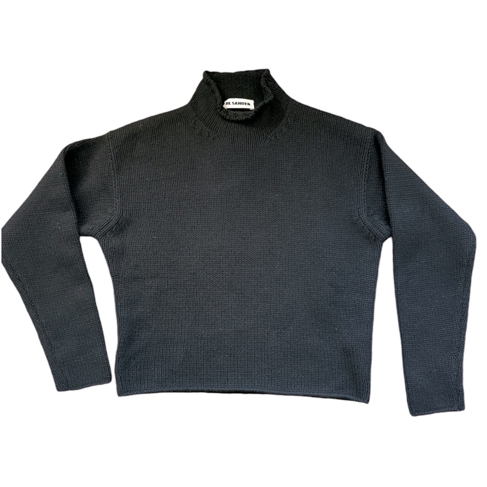 Jil Sander 100% Cashmere Black Mock Neck Sweater